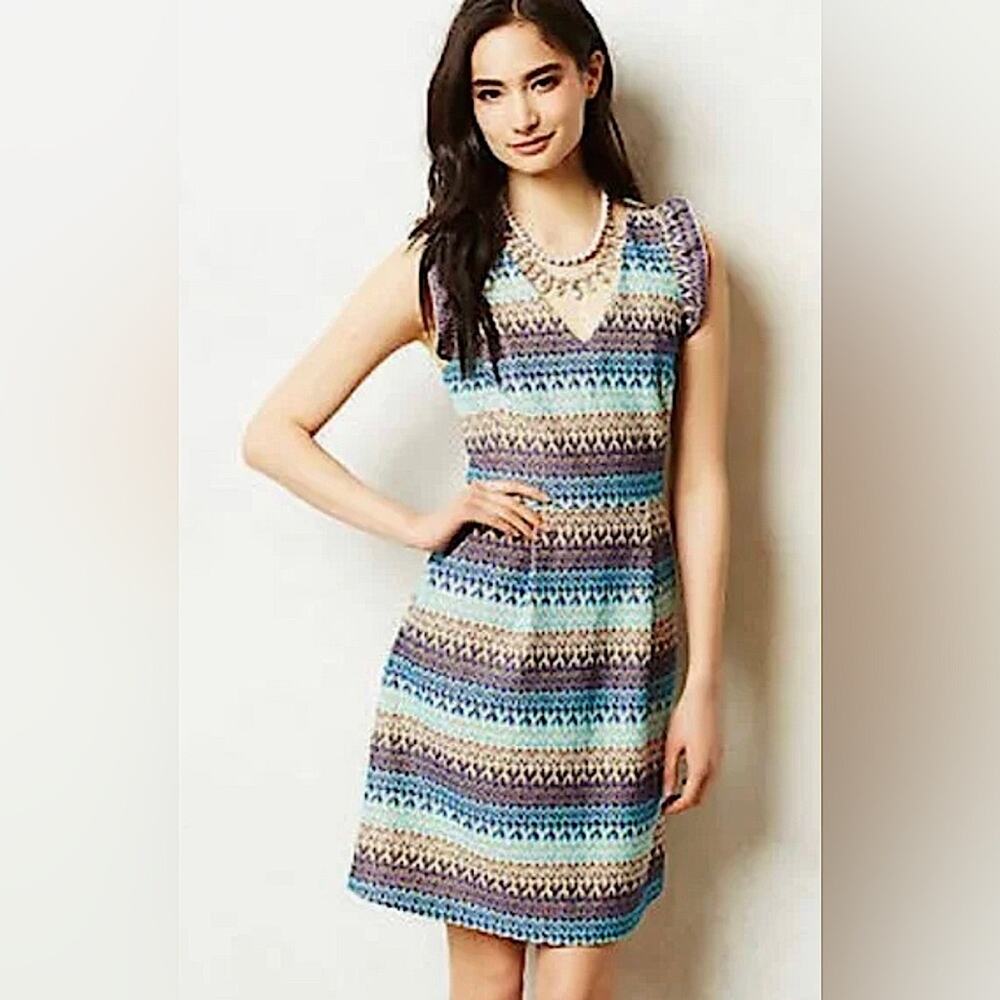 Anthropologie TABITHA Teahouse Crochet Sleeveless Striped Dress Women's Size 6